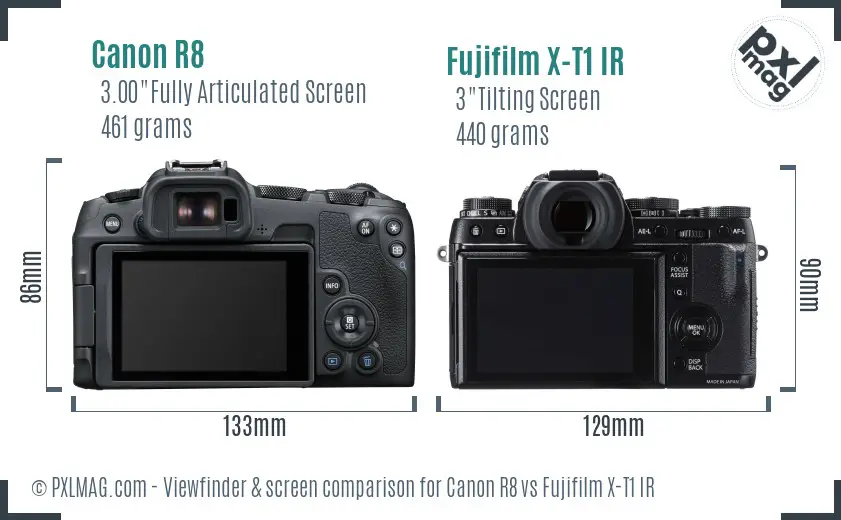 Canon R8 vs Fujifilm X-T1 IR Screen and Viewfinder comparison
