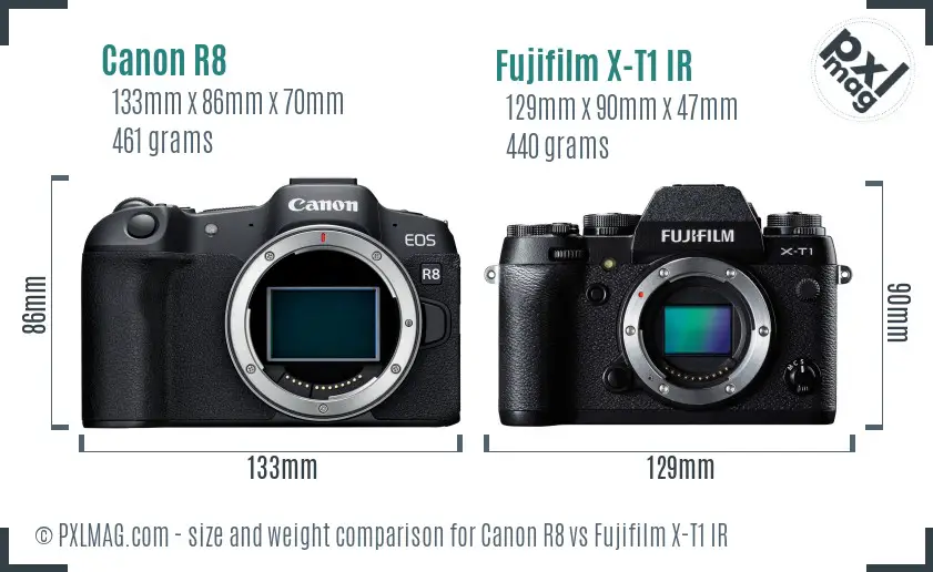 Canon R8 vs Fujifilm X-T1 IR size comparison