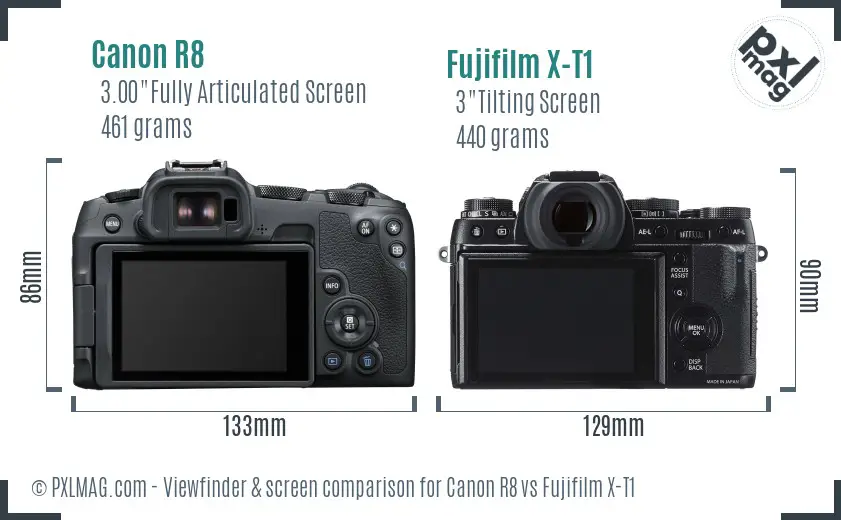 Canon R8 vs Fujifilm X-T1 Screen and Viewfinder comparison