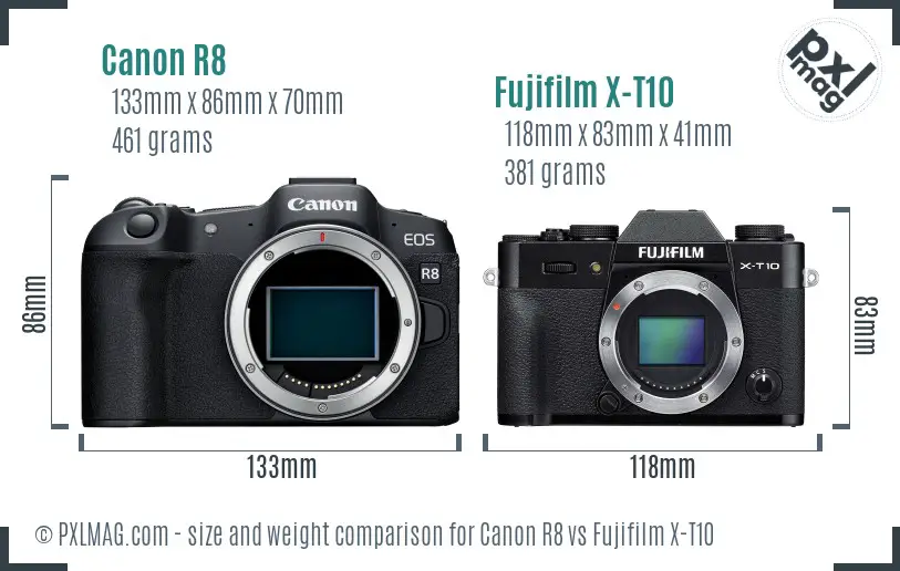 Canon R8 vs Fujifilm X-T10 size comparison Canon R8 vs Fujifilm X-T10 size comparison