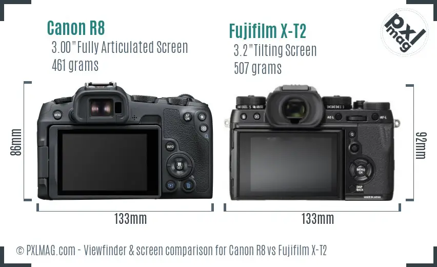 Canon R8 vs Fujifilm X-T2 Screen and Viewfinder comparison