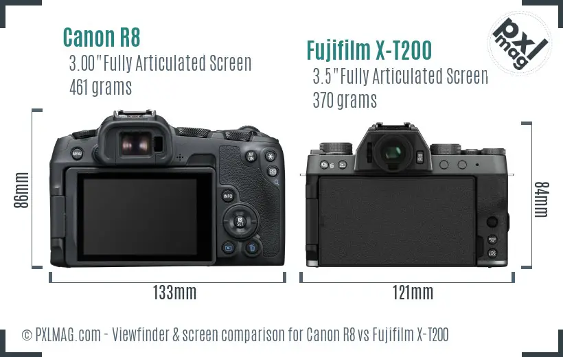 Canon R8 vs Fujifilm X-T200 Screen and Viewfinder comparison