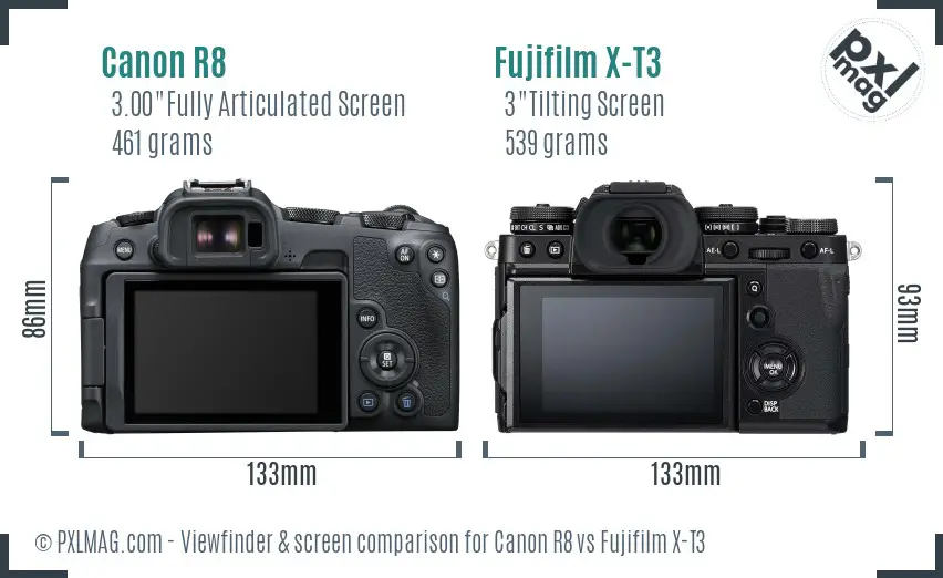 Canon R8 vs Fujifilm X-T3 Screen and Viewfinder comparison