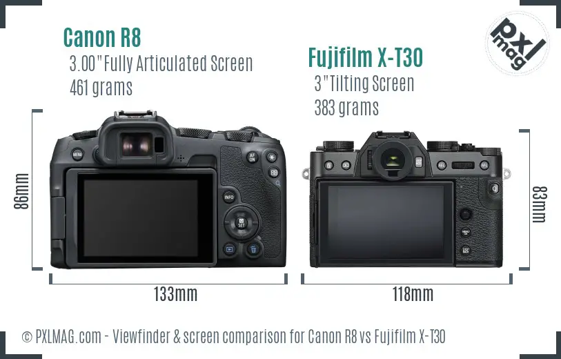 Canon R8 vs Fujifilm X-T30 Screen and Viewfinder comparison Canon R8 vs Fujifilm X-T30 Screen and Viewfinder comparison
