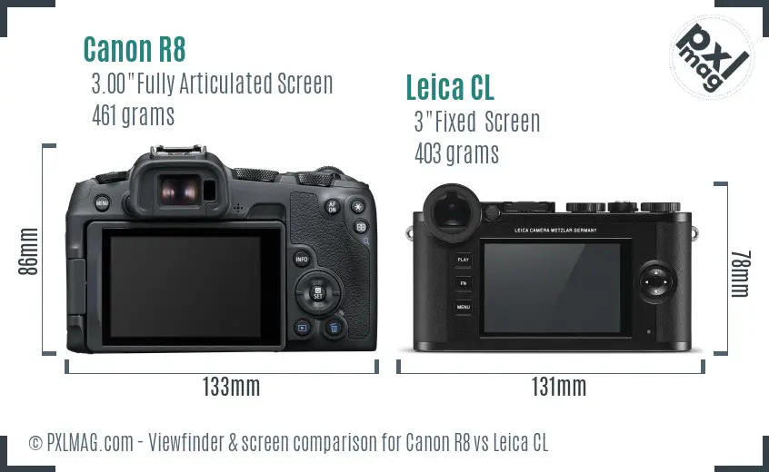 Canon R8 vs Leica CL Screen and Viewfinder comparison
