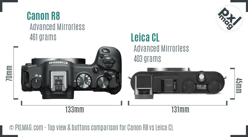 Canon R8 vs Leica CL top view buttons comparison