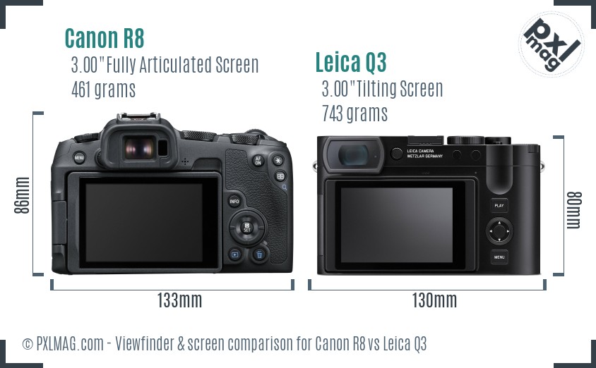 Canon R8 vs Leica Q3 Screen and Viewfinder comparison