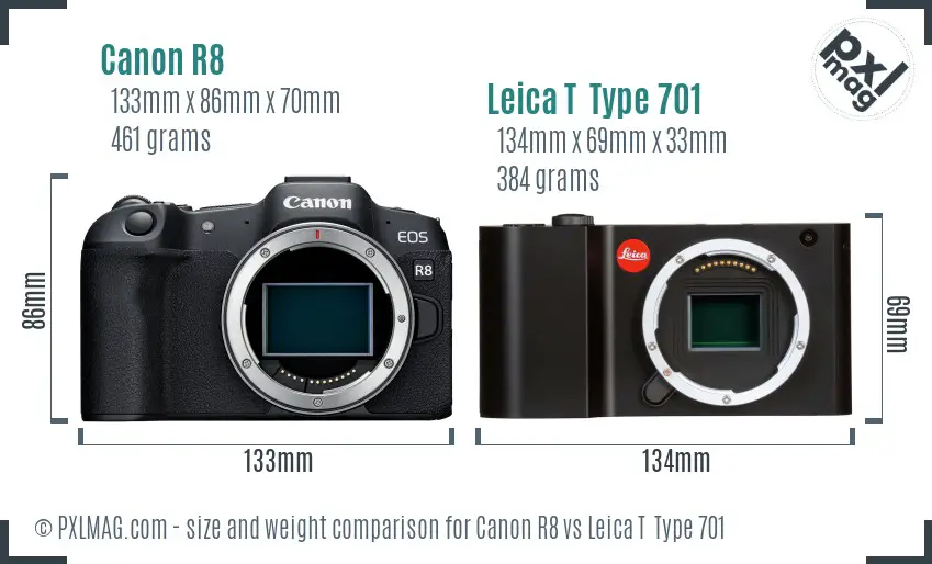 Canon R8 vs Leica T  Type 701 size comparison