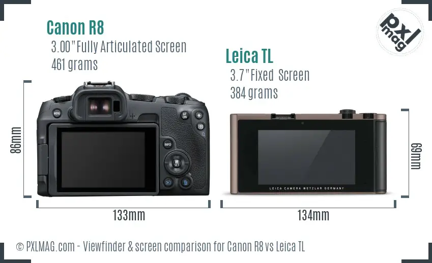 Canon R8 vs Leica TL Screen and Viewfinder comparison