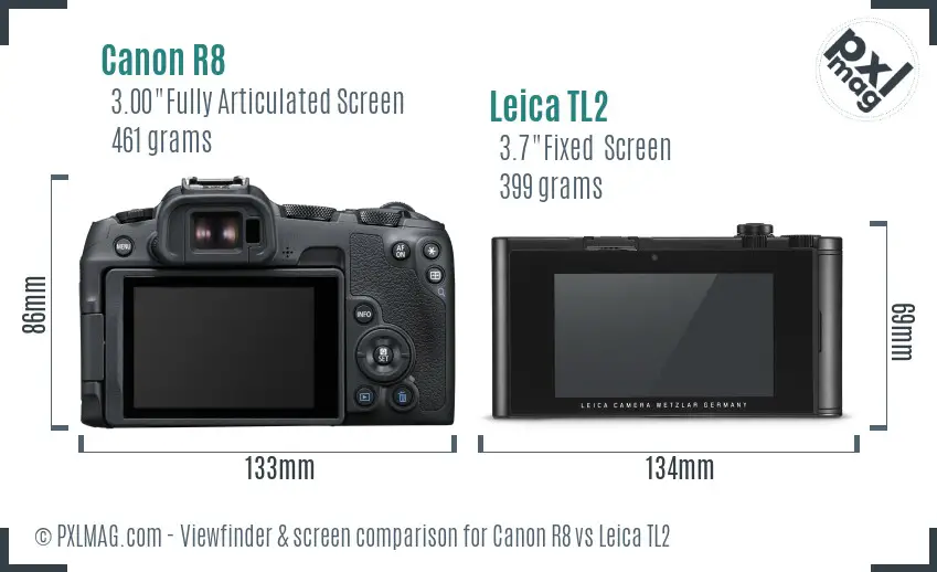 Canon R8 vs Leica TL2 Screen and Viewfinder comparison
