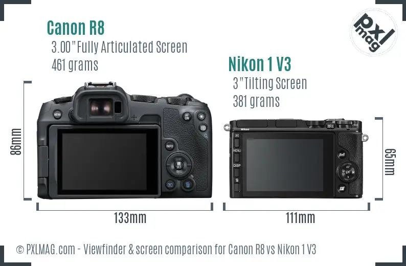 Canon R8 vs Nikon 1 V3 Screen and Viewfinder comparison