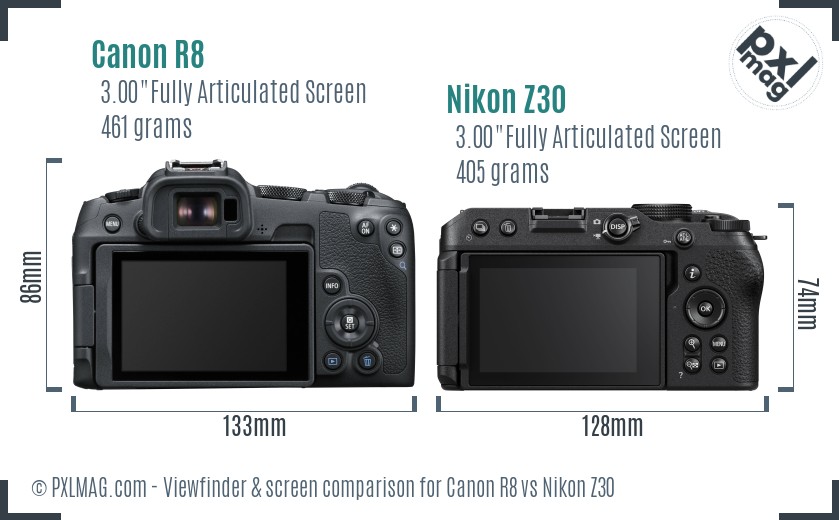 Canon R8 vs Nikon Z30 Screen and Viewfinder comparison