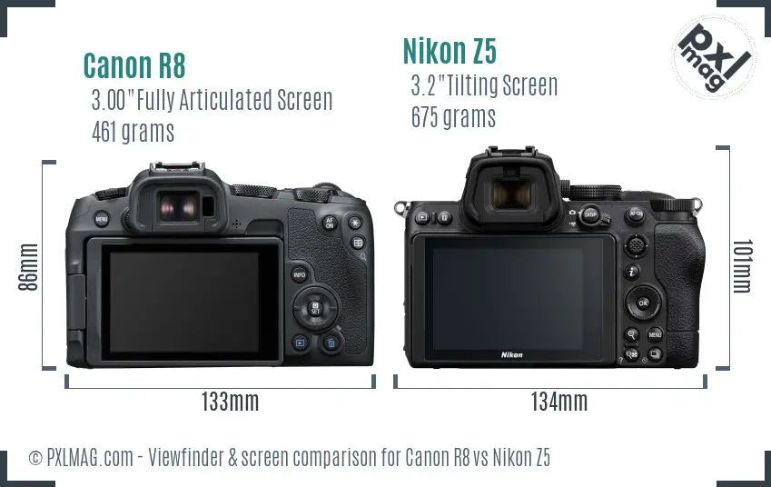 Canon R8 vs Nikon Z5 Screen and Viewfinder comparison