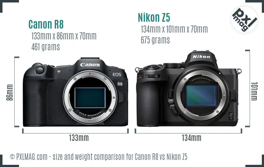 Canon R8 vs Nikon Z5 size comparison