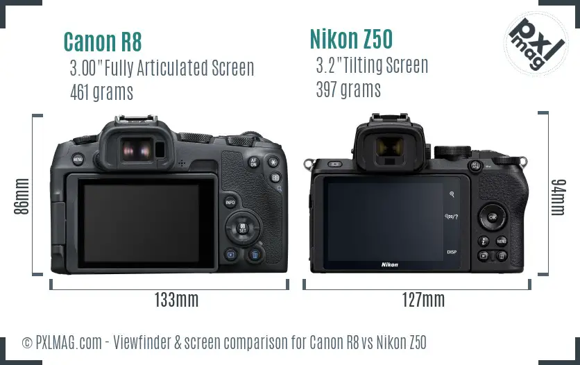 Canon R8 vs Nikon Z50 Screen and Viewfinder comparison