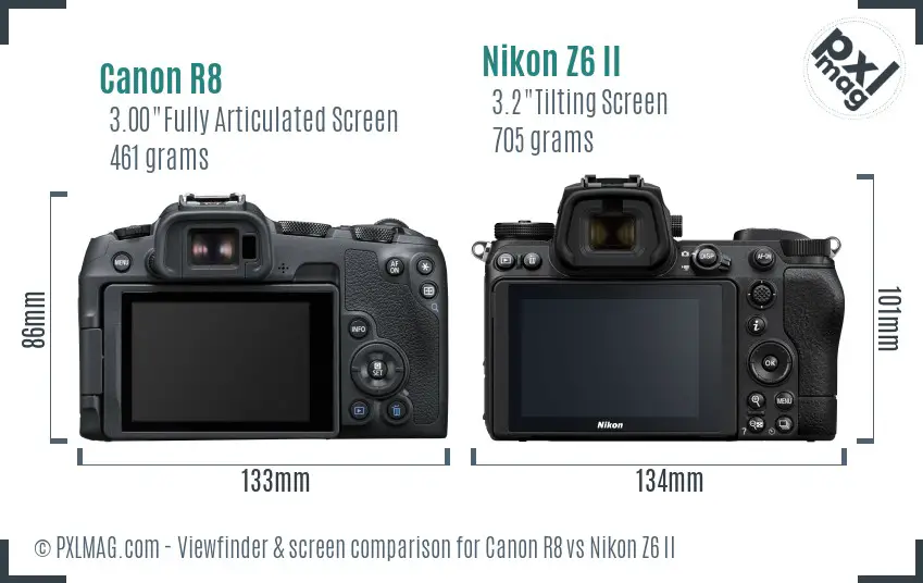 Canon R8 vs Nikon Z6 II Screen and Viewfinder comparison