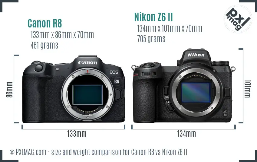 Canon R8 vs Nikon Z6 II size comparison