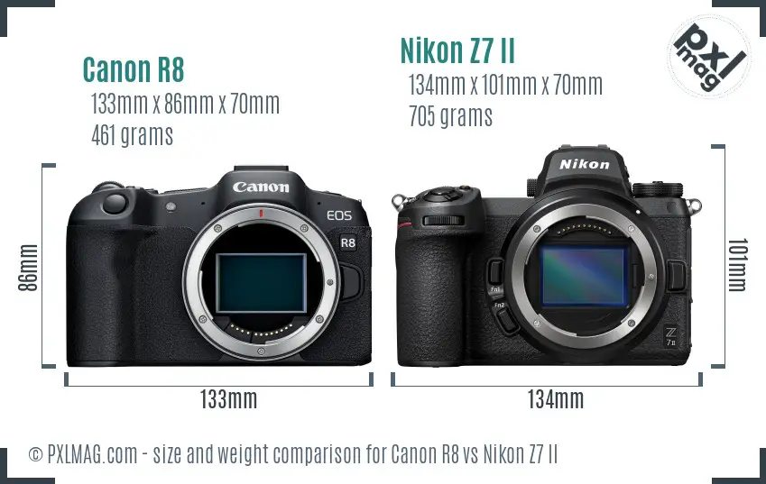 Canon R8 vs Nikon Z7 II size comparison