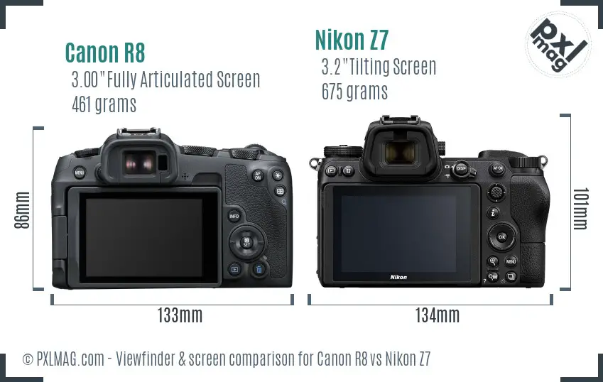 Canon R8 vs Nikon Z7 Screen and Viewfinder comparison