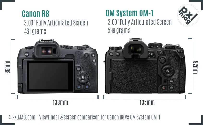 Canon R8 vs OM System OM-1 Screen and Viewfinder comparison