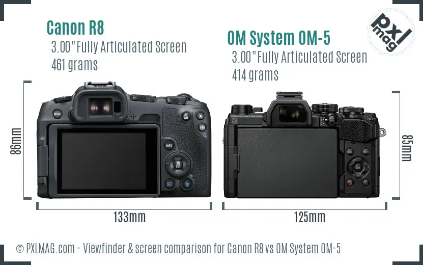 Canon R8 vs OM System OM-5 Screen and Viewfinder comparison