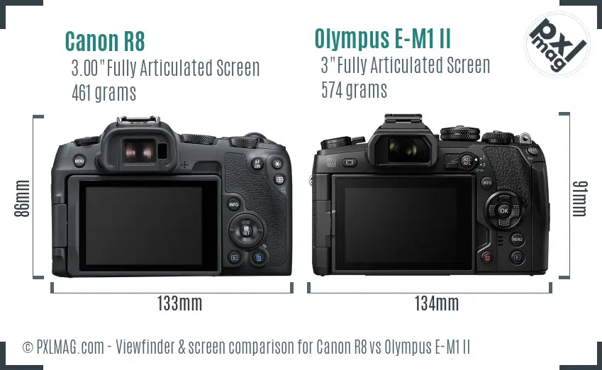 Canon R8 vs Olympus E-M1 II Screen and Viewfinder comparison Canon R8 vs Olympus E-M1 II Screen and Viewfinder comparison