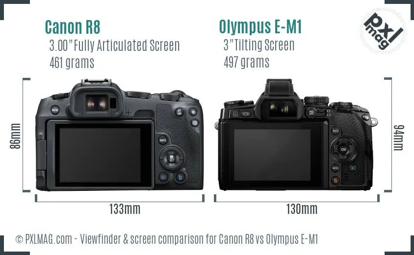 Canon R8 vs Olympus E-M1 Screen and Viewfinder comparison Canon R8 vs Olympus E-M1 Screen and Viewfinder comparison