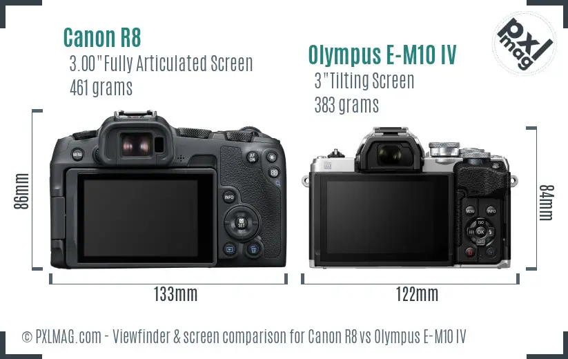 Canon R8 vs Olympus E-M10 IV Screen and Viewfinder comparison