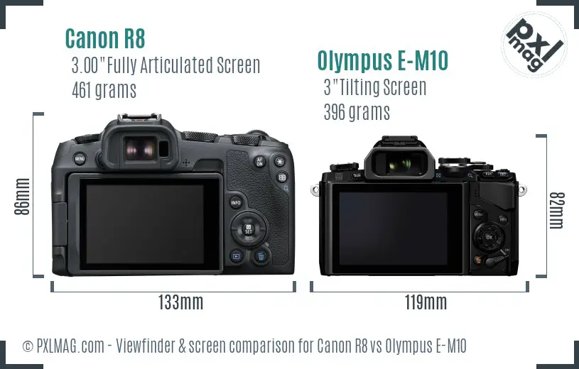 Canon R8 vs Olympus E-M10 Screen and Viewfinder comparison