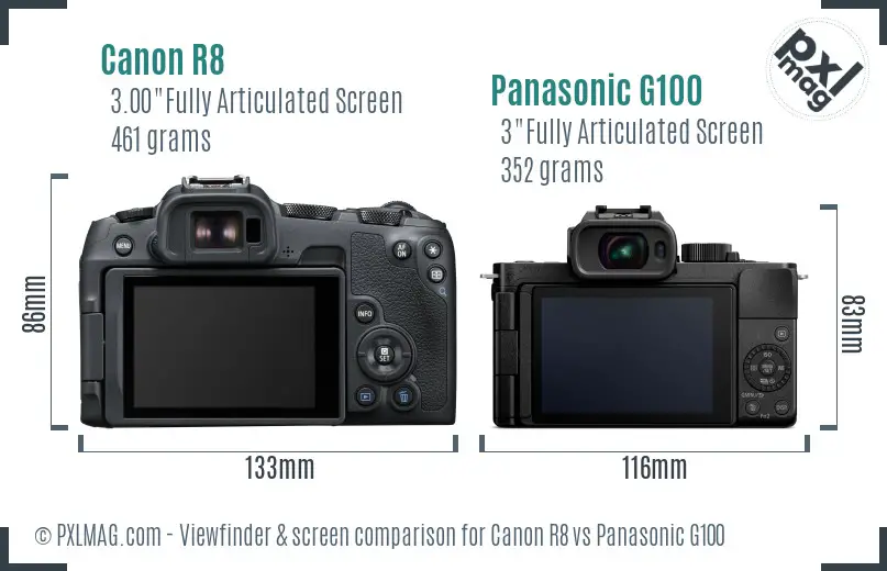 Canon R8 vs Panasonic G100 Screen and Viewfinder comparison Canon R8 vs Panasonic G100 Screen and Viewfinder comparison