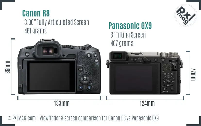 Canon R8 vs Panasonic GX9 Screen and Viewfinder comparison