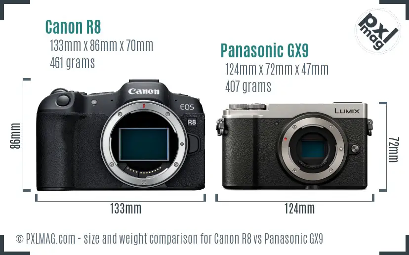 Canon R8 vs Panasonic GX9 size comparison
