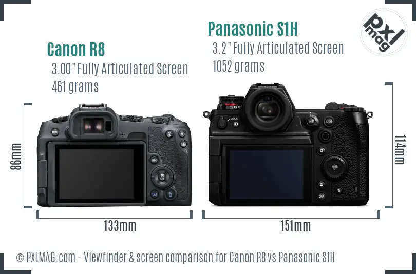 Canon R8 vs Panasonic S1H Screen and Viewfinder comparison