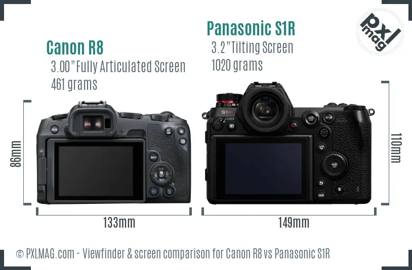 Canon R8 vs Panasonic S1R Screen and Viewfinder comparison