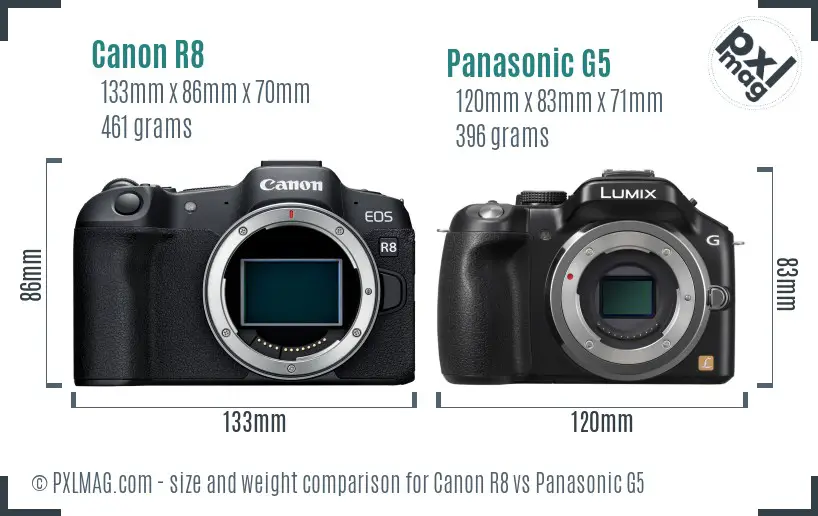 Canon R8 vs Panasonic G5 size comparison