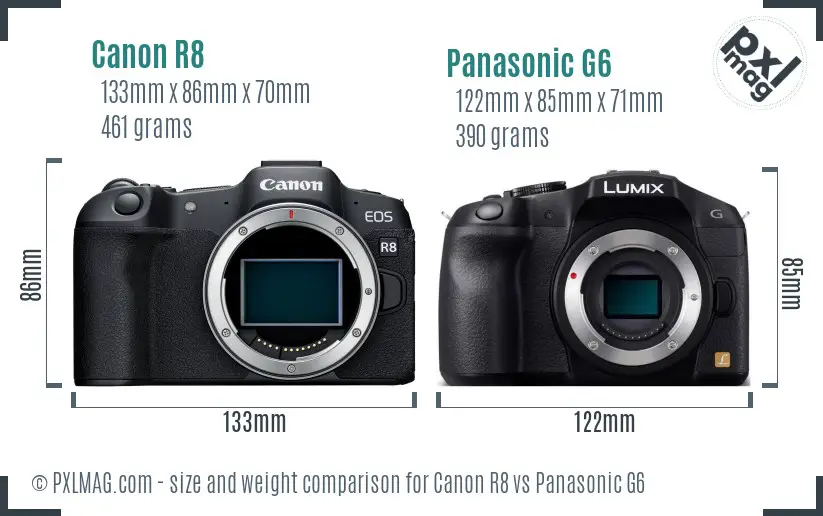 Canon R8 vs Panasonic G6 size comparison