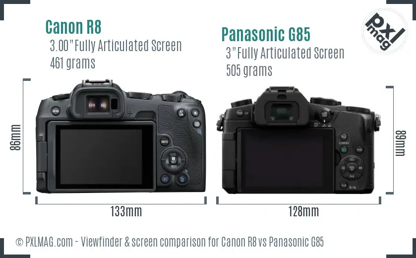 Canon R8 vs Panasonic G85 Screen and Viewfinder comparison
