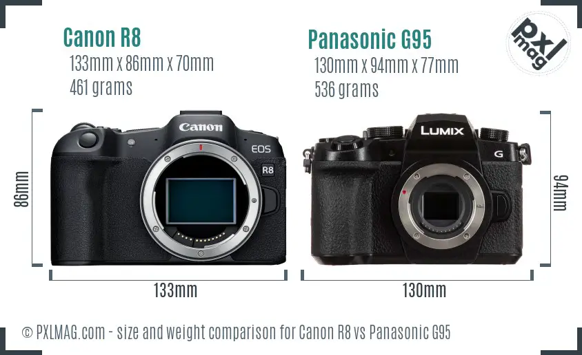 Canon R8 vs Panasonic G95 size comparison