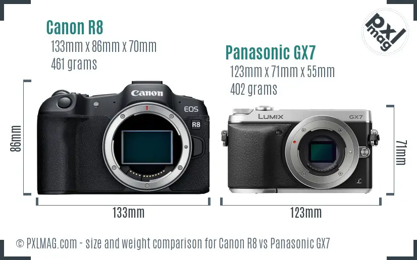 Canon R8 vs Panasonic GX7 size comparison