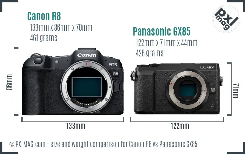 Canon R8 vs Panasonic GX85 size comparison