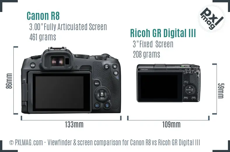 Canon R8 vs Ricoh GR Digital III Screen and Viewfinder comparison Canon R8 vs Ricoh GR Digital III Screen and Viewfinder comparison