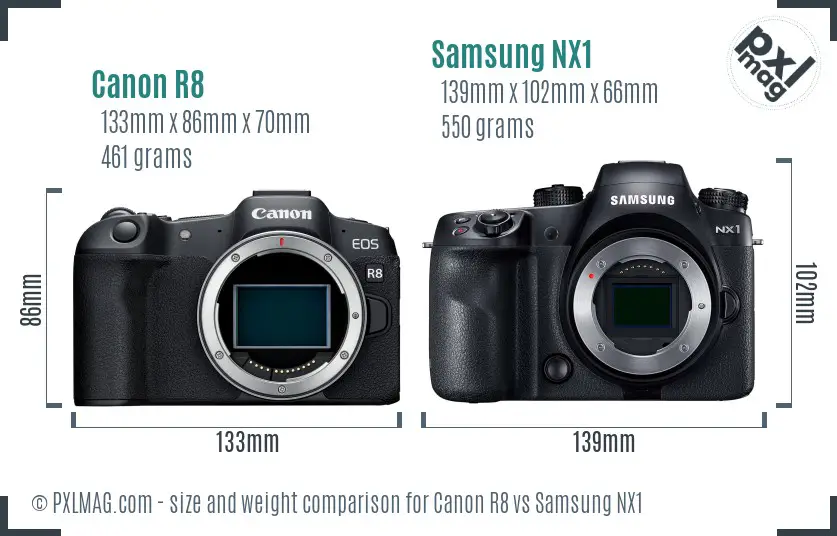 Canon R8 vs Samsung NX1 size comparison
