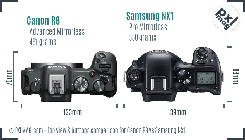 Canon R8 vs Samsung NX1 top view buttons comparison