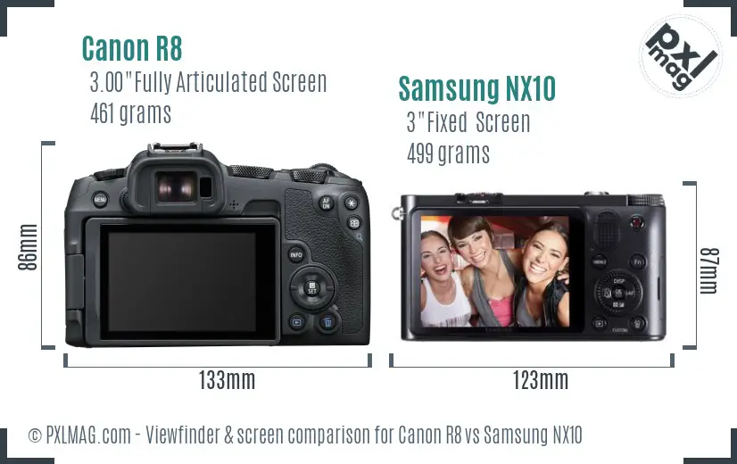 Canon R8 vs Samsung NX10 Screen and Viewfinder comparison Canon R8 vs Samsung NX10 Screen and Viewfinder comparison
