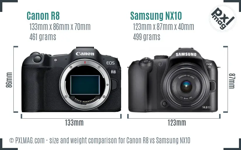 Canon R8 vs Samsung NX10 size comparison Canon R8 vs Samsung NX10 size comparison
