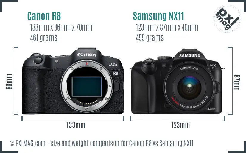 Canon R8 vs Samsung NX11 size comparison