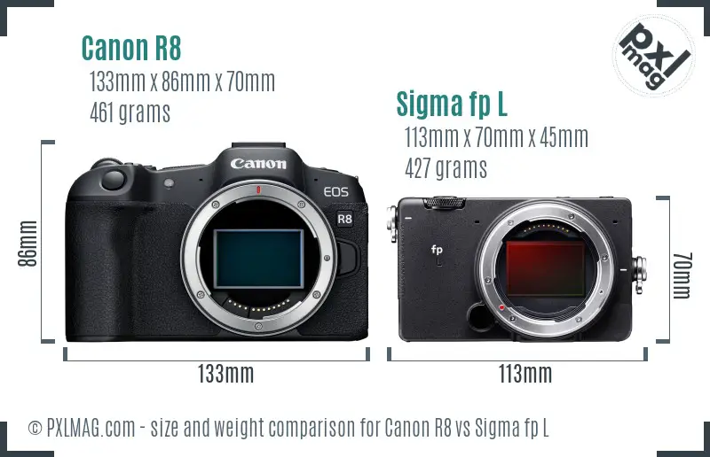 Canon R8 vs Sigma fp L size comparison