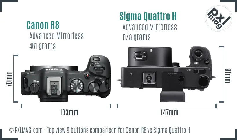 Canon R8 vs Sigma Quattro H top view buttons comparison