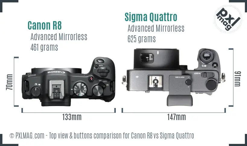 Canon R8 vs Sigma Quattro top view buttons comparison