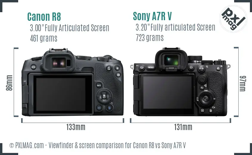 Canon R8 vs Sony A7R V Screen and Viewfinder comparison